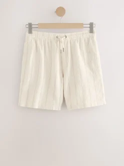 Ecru - Gestreepte short met elastische taille en textuur