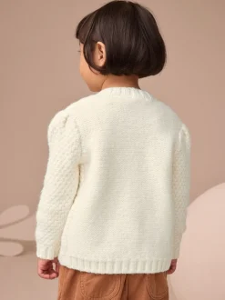 Ecru - Grofgebreid gebobbeld vest (3 mnd-10 jr)