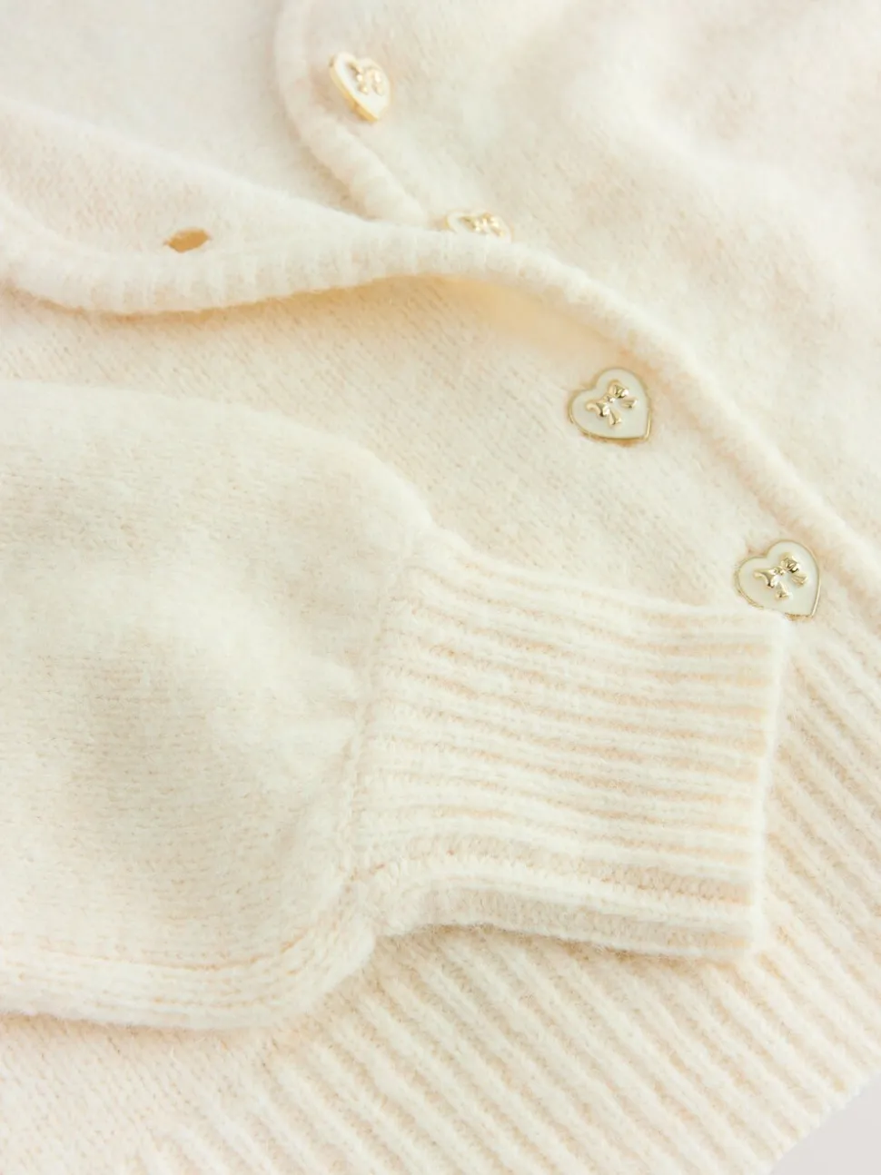 Ecru - Heart Button Cardigan With Wool