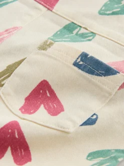 Ecru - Heart Print Dungarees and T-Shirt Set (3mths-7yrs)