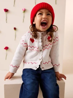 Ecru - Heart Yoke Cardigan (3mths-7yrs)
