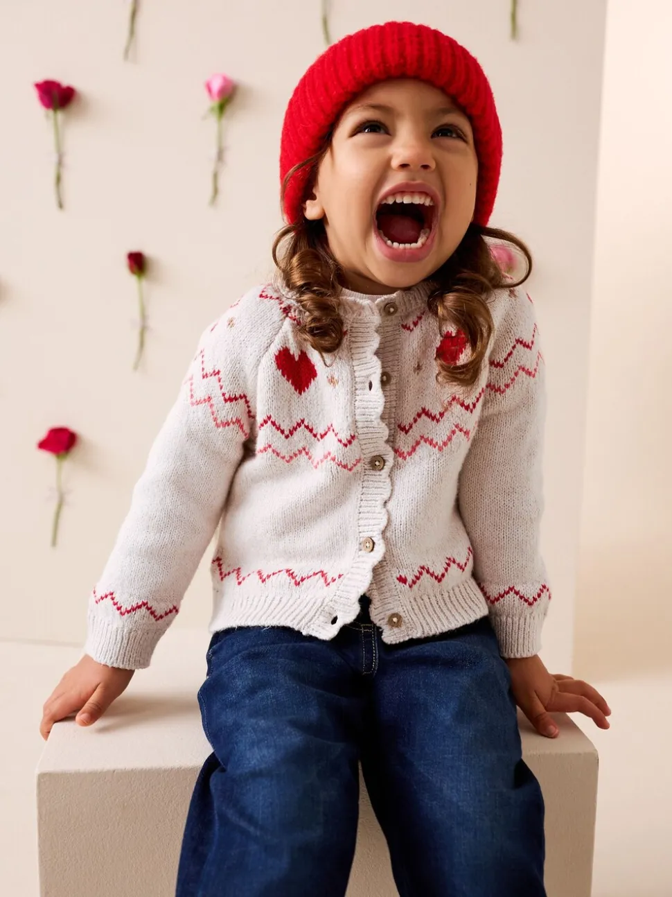 Ecru - Heart Yoke Cardigan (3mths-7yrs)