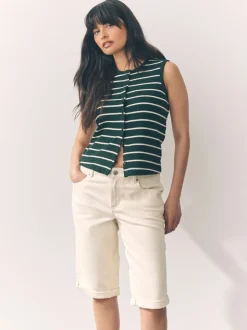 Ecru - Knielange Bermuda denim shorts