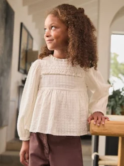 Ecru - Long Sleeve Ruffle Blouse (3-16yrs)