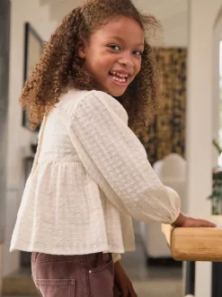 Ecru - Long Sleeve Ruffle Blouse (3-16yrs)