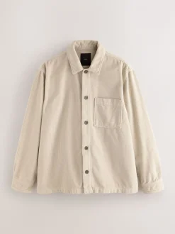 Ecru - Single pocket Corduroy Shacket Overshirt