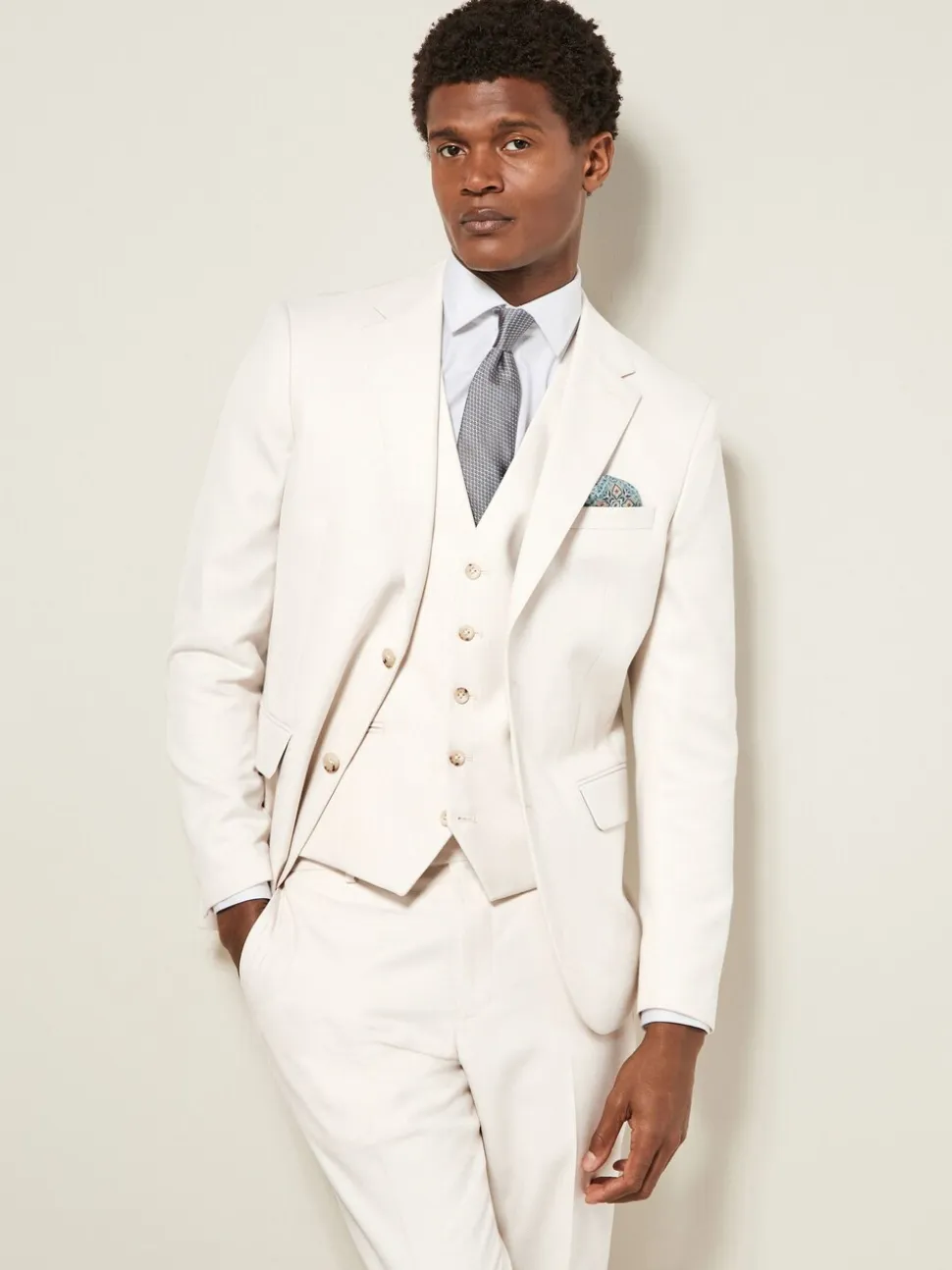 Ecru - Slim Fit - Kostuum met textuur: colbert