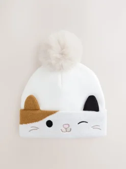 Ecru - Squishmallow Cat 3D Pom Beanie Hat (5-13yrs)