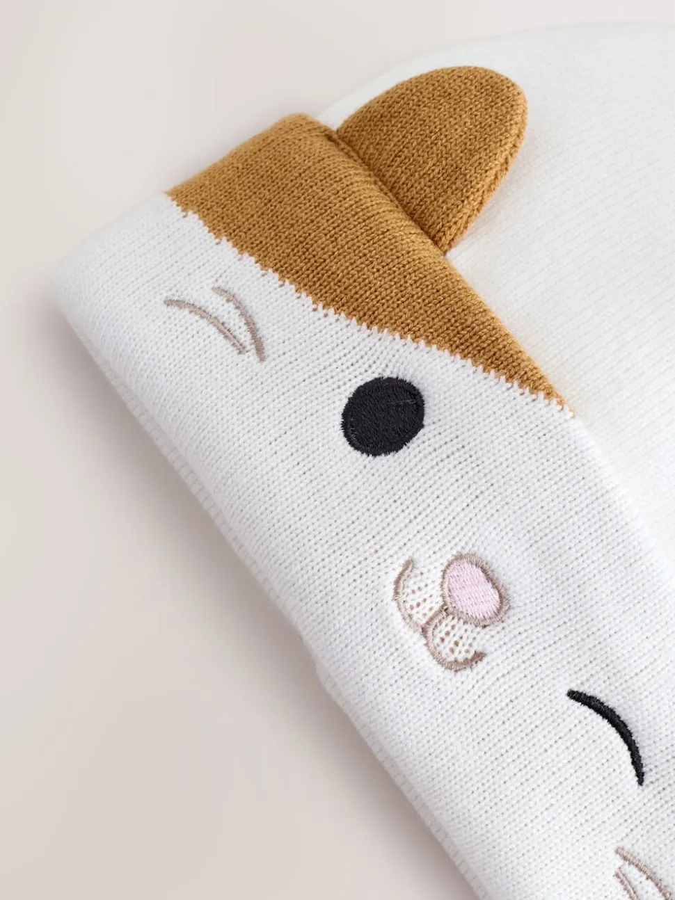 Ecru - Squishmallow Cat 3D Pom Beanie Hat (5-13yrs)