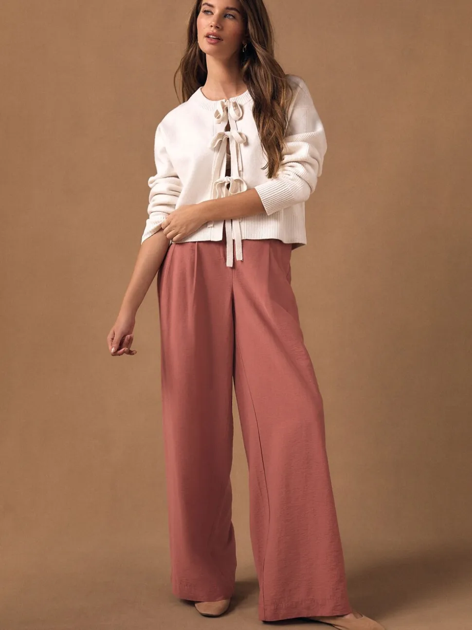 Ecru - Supersoft Tie Front Knitted Cardigan