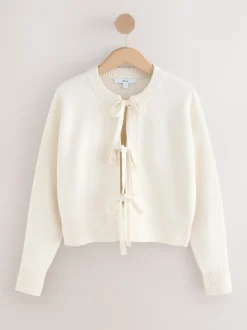 Ecru - Supersoft Tie Front Knitted Cardigan