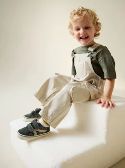 Ecru - Twill Woven Cotton Cargo Dungarees (3mths-7yrs)