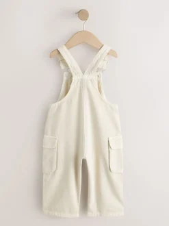 Ecru - Twill Woven Cotton Cargo Dungarees (3mths-7yrs)
