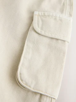 Ecru - Twill Woven Cotton Cargo Dungarees (3mths-7yrs)