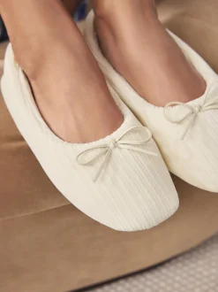 Ecru - Velours corduroy balletschoentjes