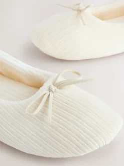 Ecru - Velours corduroy balletschoentjes