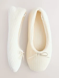 Ecru - Velours corduroy balletschoentjes