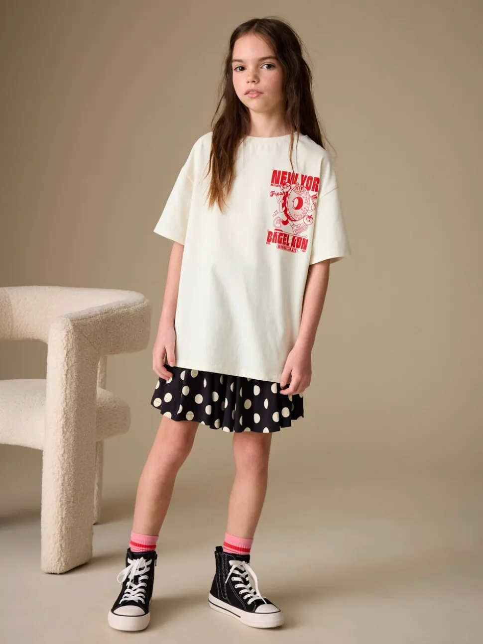 Ecru Bagel - Oversized T-shirt met grafische print (3-16jr)