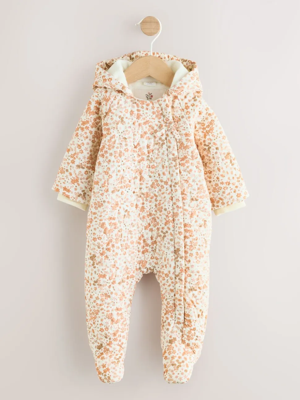 Ecru bloemenprint - Baby kinderwagenpak met kreukeltextuur en capuchon (0mnd -2jr)