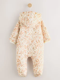 Ecru bloemenprint - Baby kinderwagenpak met kreukeltextuur en capuchon (0mnd -2jr)