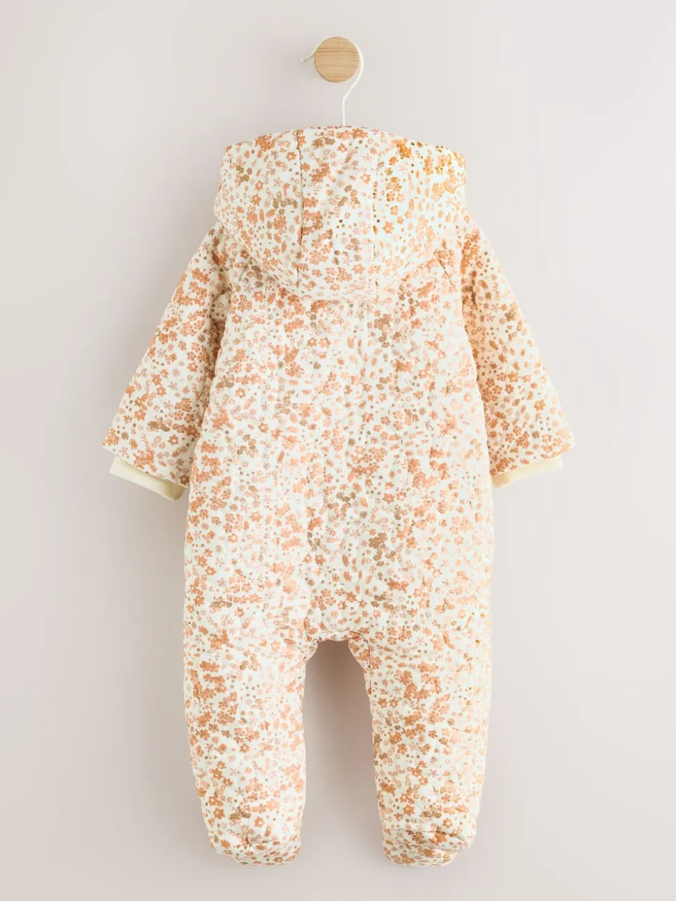 Ecru bloemenprint - Baby kinderwagenpak met kreukeltextuur en capuchon (0mnd -2jr)