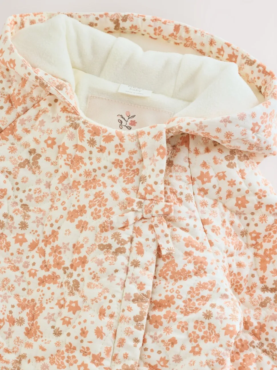 Ecru bloemenprint - Baby kinderwagenpak met kreukeltextuur en capuchon (0mnd -2jr)