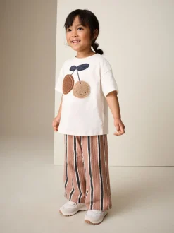Ecru/ Brown Cherry - Short Sleeve Top and Barrel Trousers Set (3mths-7yrs)