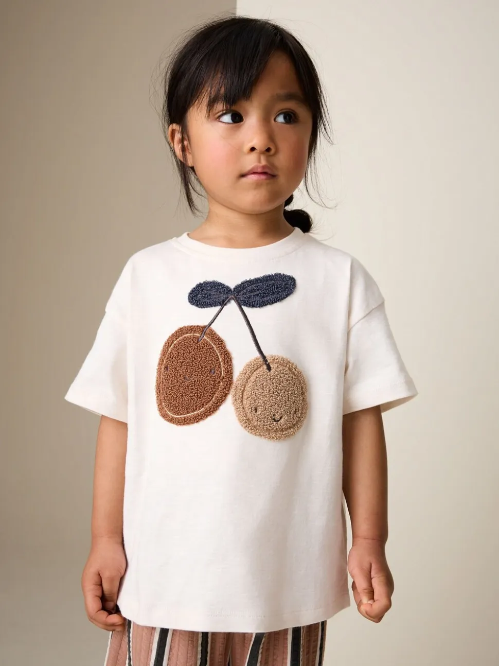 Ecru/ Brown Cherry - Short Sleeve Top and Barrel Trousers Set (3mths-7yrs)