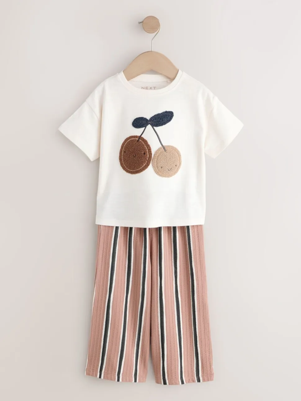 Ecru/ Brown Cherry - Short Sleeve Top and Barrel Trousers Set (3mths-7yrs)