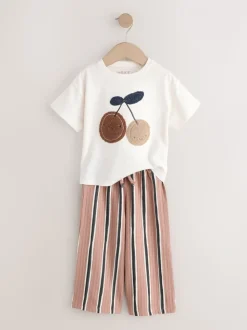 Ecru/ Brown Cherry - Short Sleeve Top and Barrel Trousers Set (3mths-7yrs)