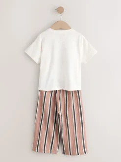 Ecru/ Brown Cherry - Short Sleeve Top and Barrel Trousers Set (3mths-7yrs)