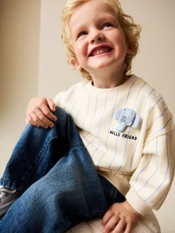 Ecru Elephant Striped - Sweatshirt met ronde hals en all-over print (3 mnd - 7 jr)