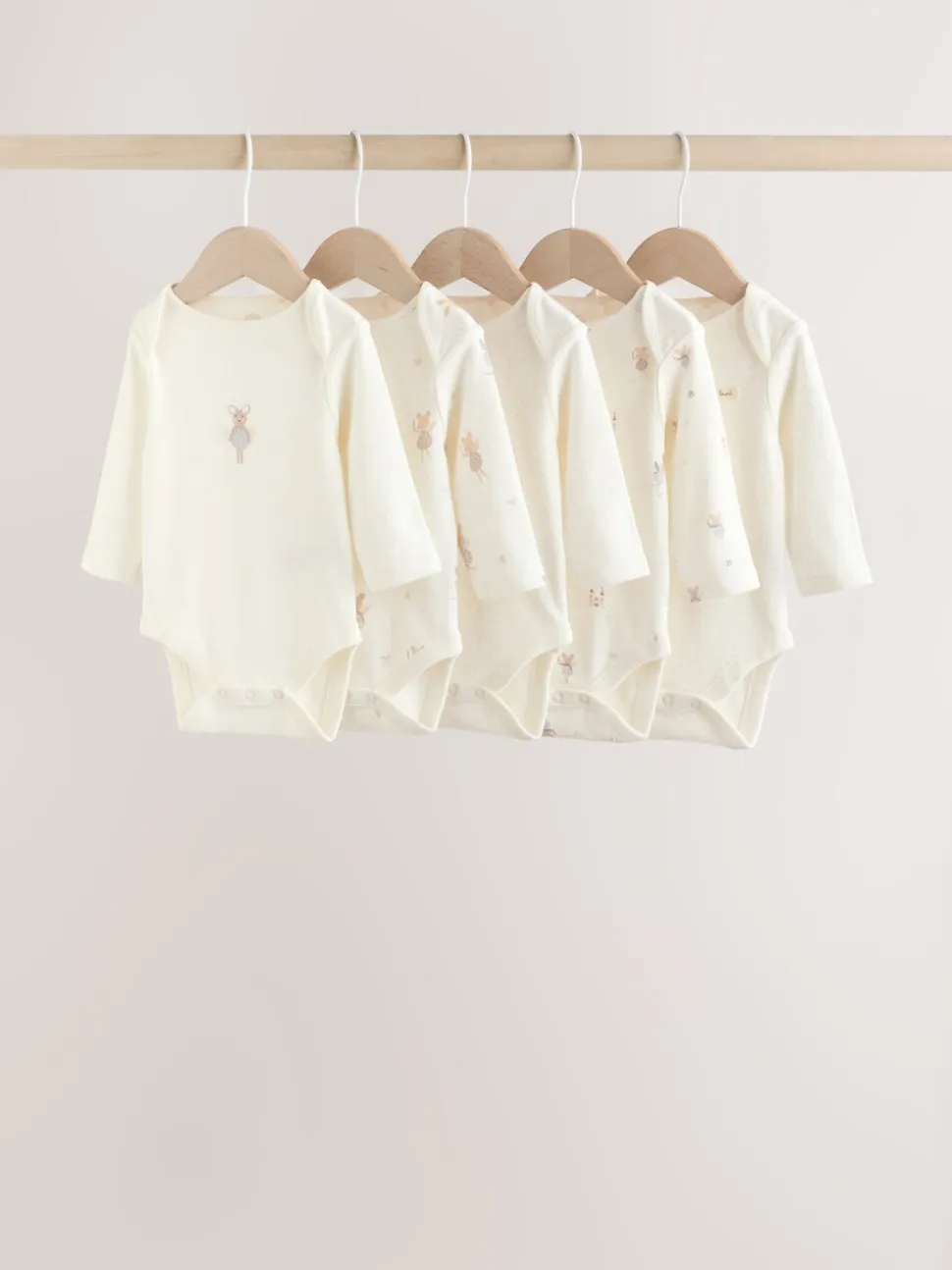 Ecru Fairy Mouse - Set van 5 babyrompertjes met lange mouwen