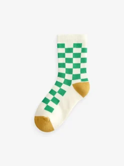 Ecru felgekleurd ruitpatroon - Set van 5 Cosy Terry sokken met hoog katoengehalte