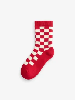 Ecru felgekleurd ruitpatroon - Set van 5 Cosy Terry sokken met hoog katoengehalte