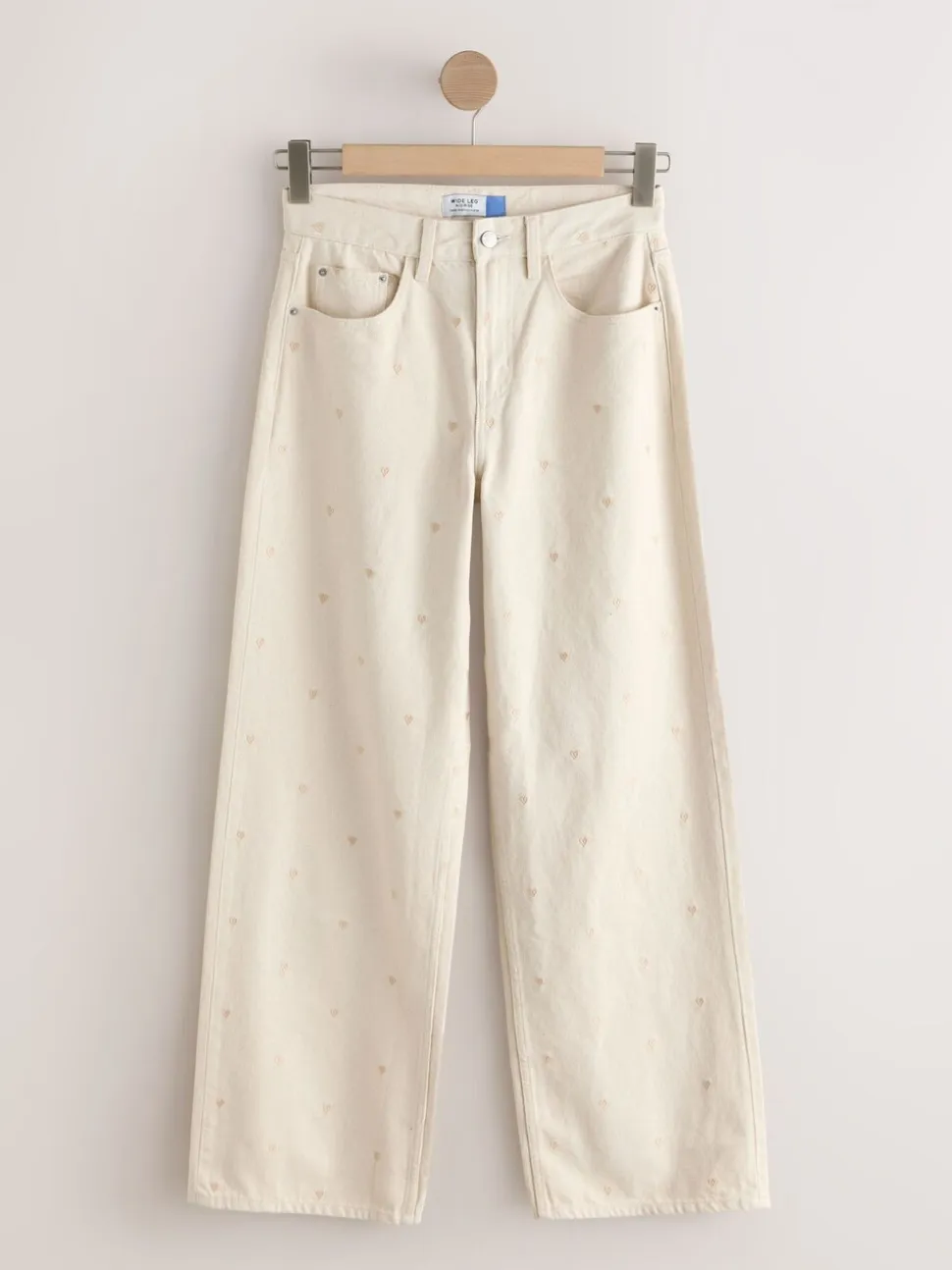 Ecru geborduurd hart - Jeans met wijde pijpen