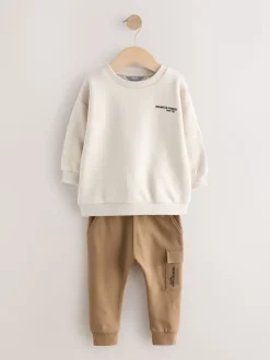 Ecru gebroken wit - Set met utility-sweatshirt en super skinny joggingbroek (3mnd-7jr)