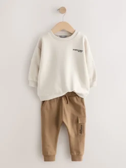 Ecru gebroken wit - Set met utility-sweatshirt en super skinny joggingbroek (3mnd-7jr)