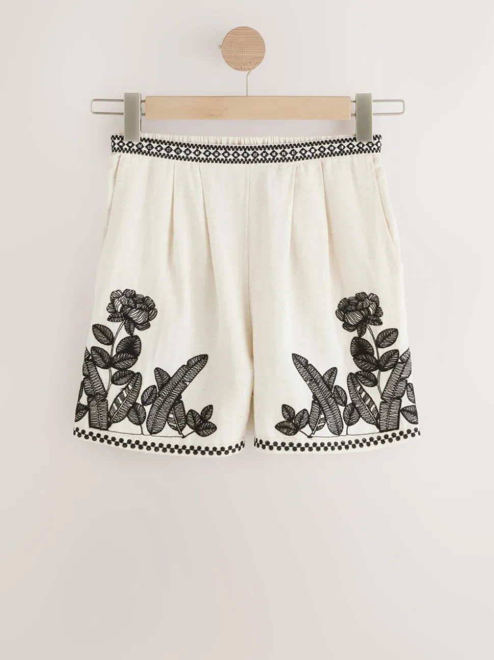 Ecru gemêleerd - Geborduurde strandshorts
