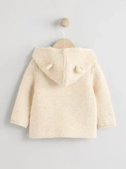 Ecru gemêleerd - Gebreid babyvest met capuchon