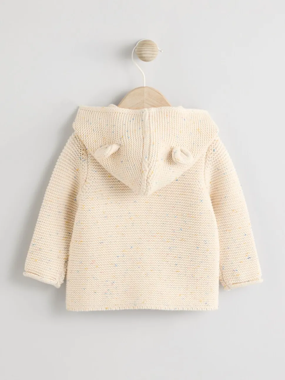 Ecru gemêleerd - Gebreid babyvest met capuchon