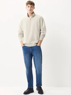 Ecru gemêleerd - Kwartrits - Sweatshirt van jersey met hoog katoengehalte