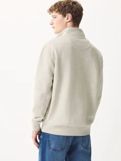 Ecru gemêleerd - Kwartrits - Sweatshirt van jersey met hoog katoengehalte