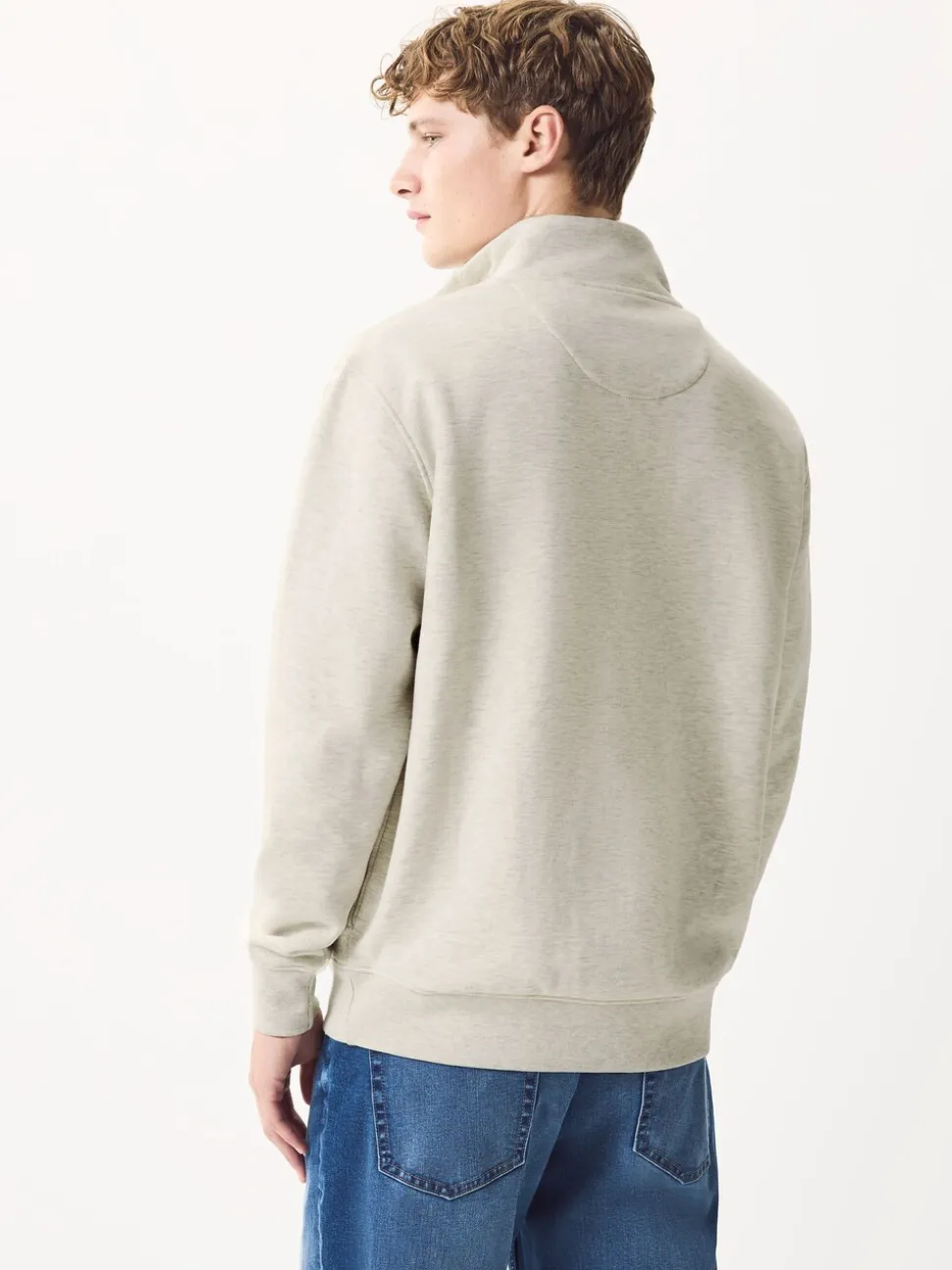 Ecru gemêleerd - Kwartrits - Sweatshirt van jersey met hoog katoengehalte