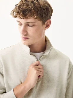 Ecru gemêleerd - Kwartrits - Sweatshirt van jersey met hoog katoengehalte