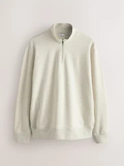 Ecru gemêleerd - Kwartrits - Sweatshirt van jersey met hoog katoengehalte