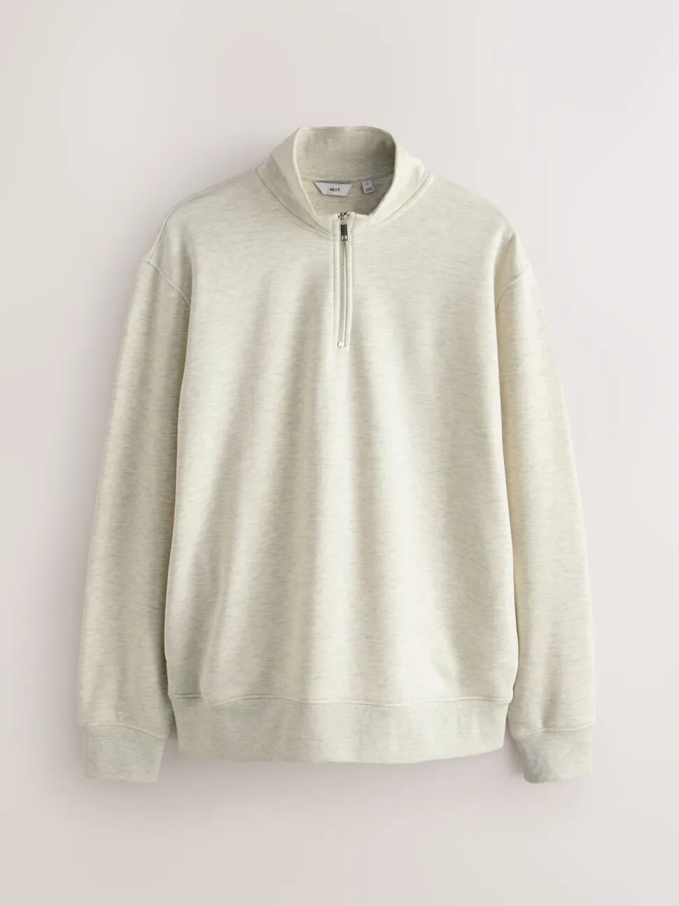 Ecru gemêleerd - Kwartrits - Sweatshirt van jersey met hoog katoengehalte