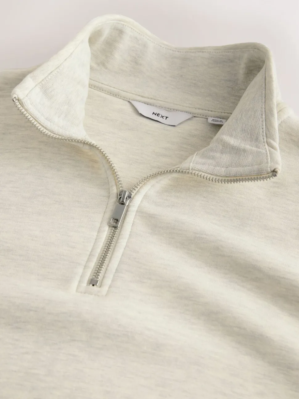 Ecru gemêleerd - Kwartrits - Sweatshirt van jersey met hoog katoengehalte