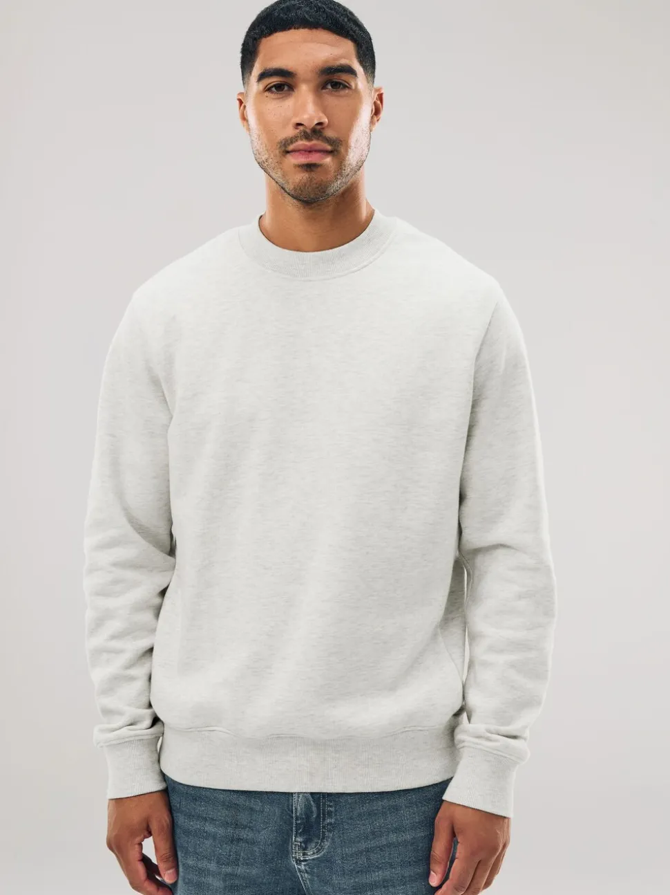 Ecru gemêleerd - Normale Pasvorm - Heavyweight Cotton Rich Crew Neck Sweatshirt