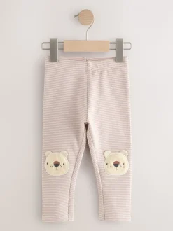 Ecru gestreepte beer - Versierde leggings (3 mnd-7 jr)